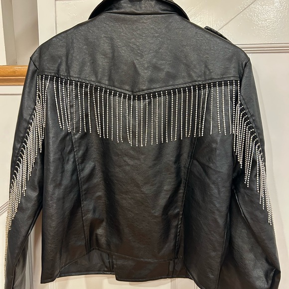 Signature 8 Vegan Leather Rhinestones Fringe Jacket Swiftie Jacket size medium - Picture 8 of 10